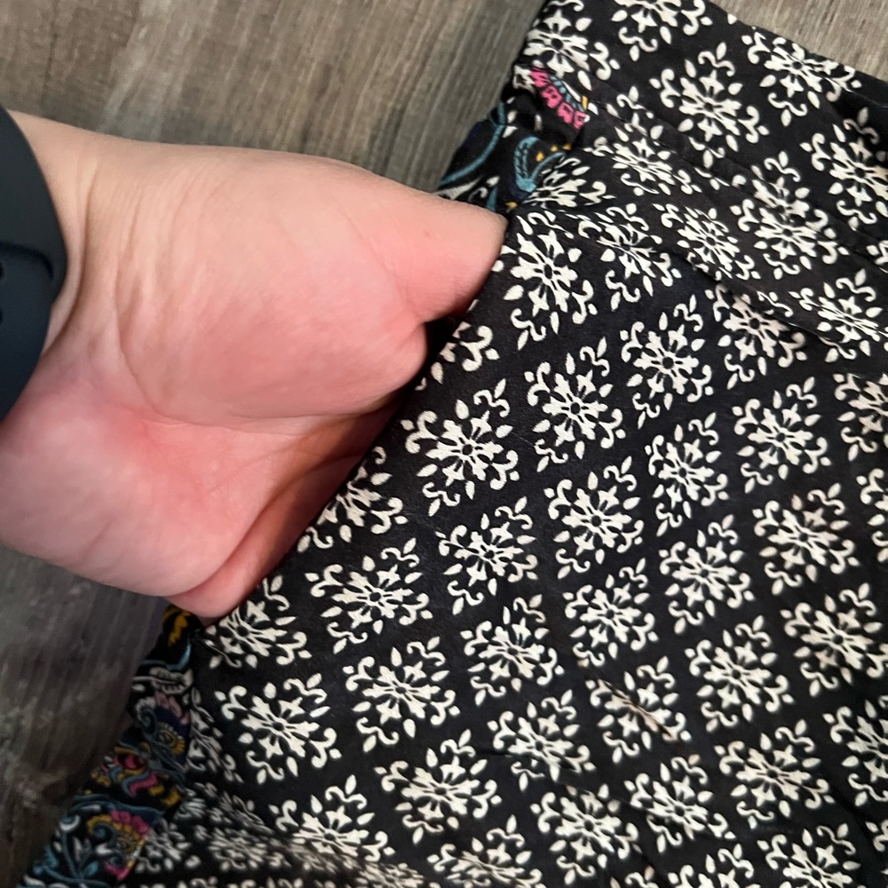Anthropologie Black & White Patterned Boot-Cut Pants with Colorful Hem - Picture 8 of 9
